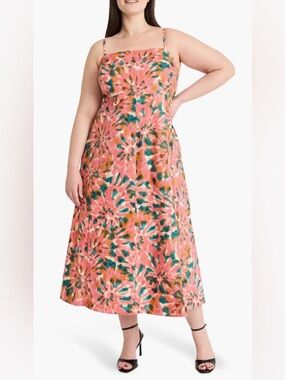 The Good Journey Floral Cotton Midi Dress, Size 20W - NWT
